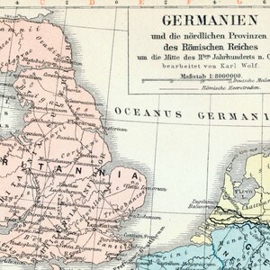 Carte ancienne de la Germanie et des provinces du nord de l&#39;Empire romain de 1895 - Carte ancienne de l&#39;Empire romain - Carte de l&#39;Allemagne
