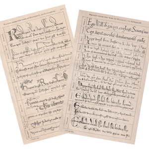 Handwriting of English Royalty - Set of Two Antique Prints from 1843 - From William I to Edward III - From Richard II to Elizabeth