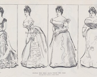 Gibson Girl - The Girl Who Wanted a Small Waist - Humorous 1906 Antique Charles Dana Gibson Print