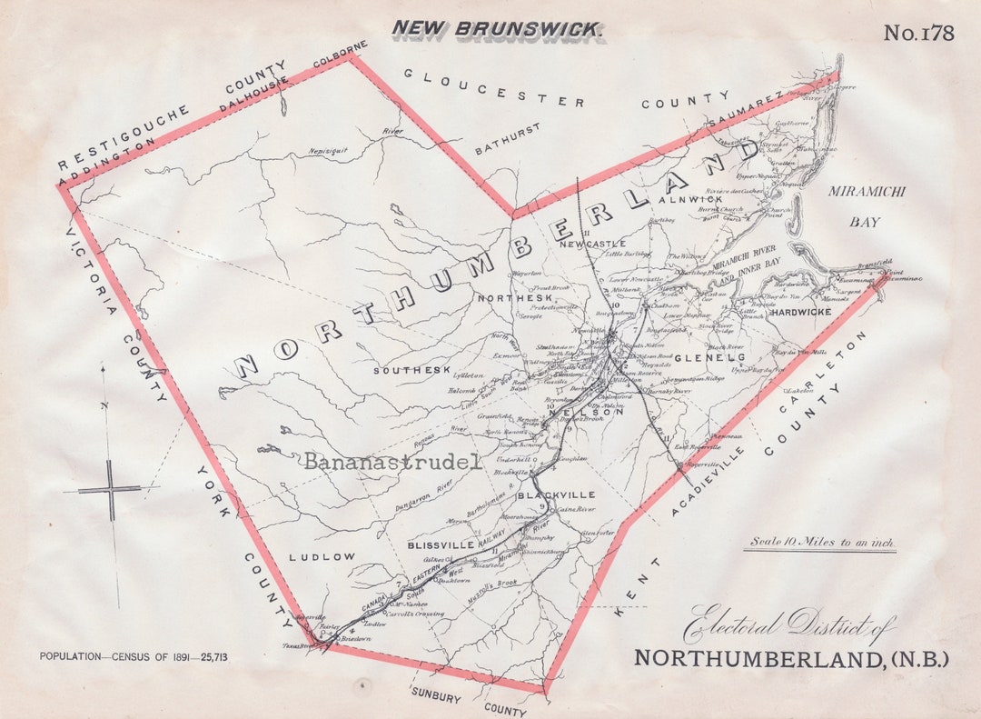 Antique Map of Northumberland, New Brunswick 1895 Electoral Map
