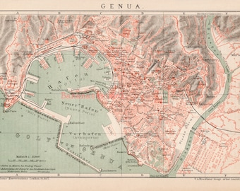 Antique Map of Genoa, Italy - Published 1894