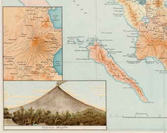 1900 Rare Antique Map of the Island of Luzon, Philippines - Mayon Volcano - Albay - Sorsogon - Camarines - Burias - Masbate - Map 11