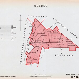 Ancienne carte de Bagot, Québec, Canada - Carte électorale vintage de 1915 - Série It's Where You Live - LDN