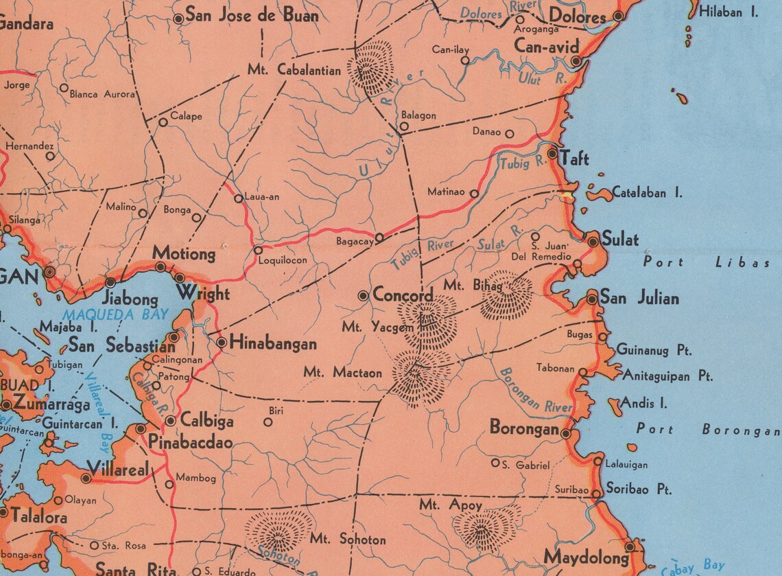 Samar, Philippines - RARE Large Vintage 1959 Map - Catbalogan ...
