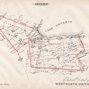 Antique Map of Wentworth South, Ontario - Hamilton - Aldershot - Burlington - 1895 Electoral Map - It&#39;s Where You Live