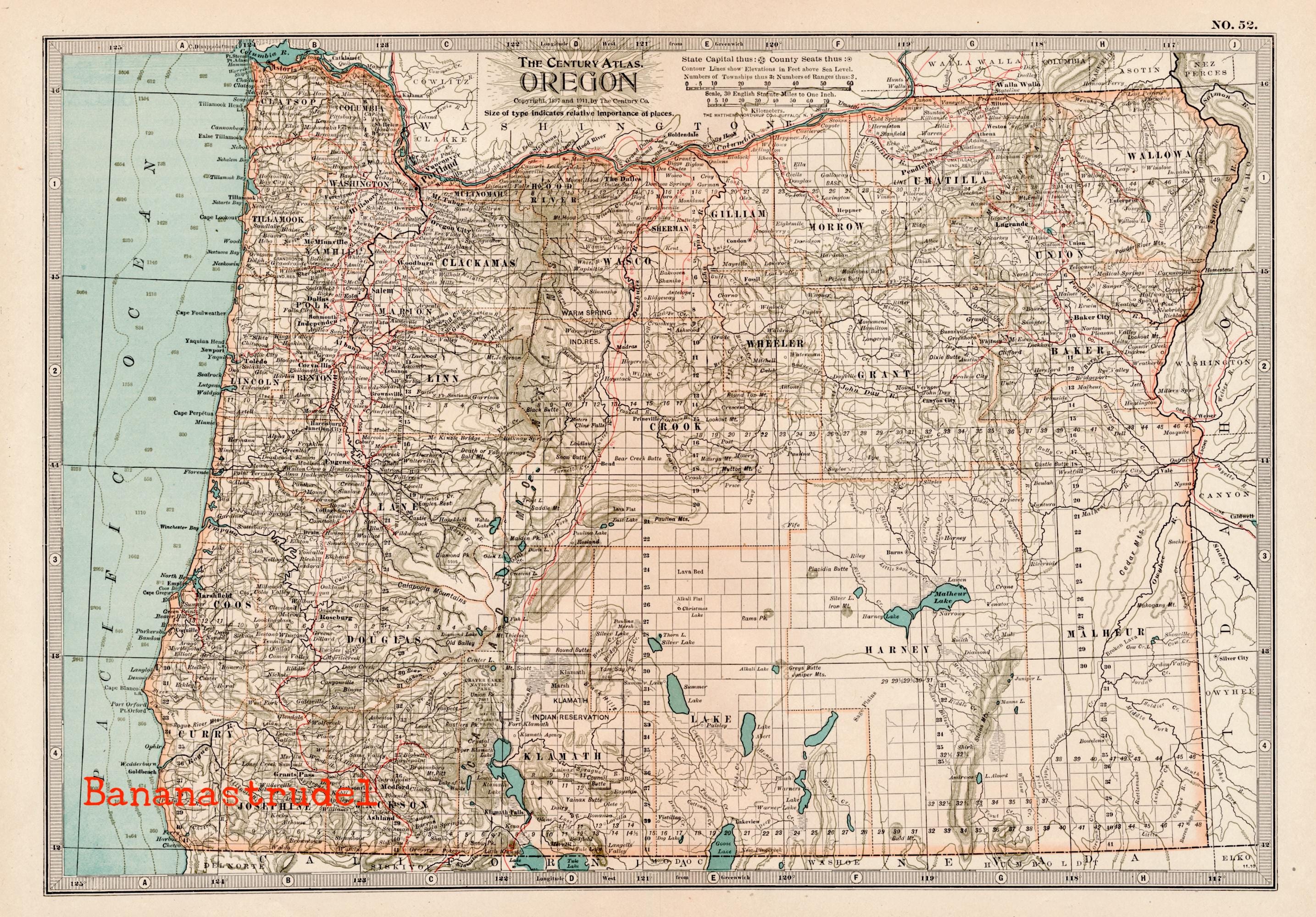 Antique Map of Oregon - 1911 Vintage Map - Etsy