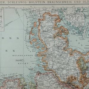 1897 German Antique Map of Hannover, Schleswig-Holstein, Braunschweig, and Oldenburg