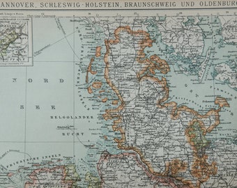 1897 German Antique Map of Hannover, Schleswig-Holstein, Braunschweig, and Oldenburg