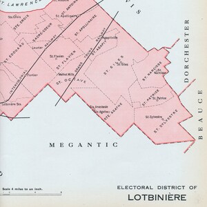 Ancienne carte de Lotbinière, Québec, Canada - Carte électorale vintage de 1915 - Série It's Where You Live - LDN