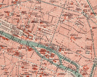アンティークパリ地図印刷 - 1895年 フランス都心部 - Etsy 日本