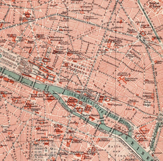 アンティークパリ地図印刷 - 1895年 フランス都心部 - Etsy 日本