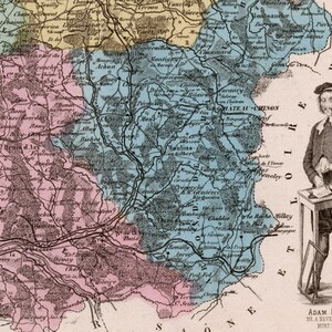 1883 Antike Karte von Nievre, Frankreich - Nevers - Vintage illustrierte Karte - handkoloriert - Wohnkultur - handkoloriert