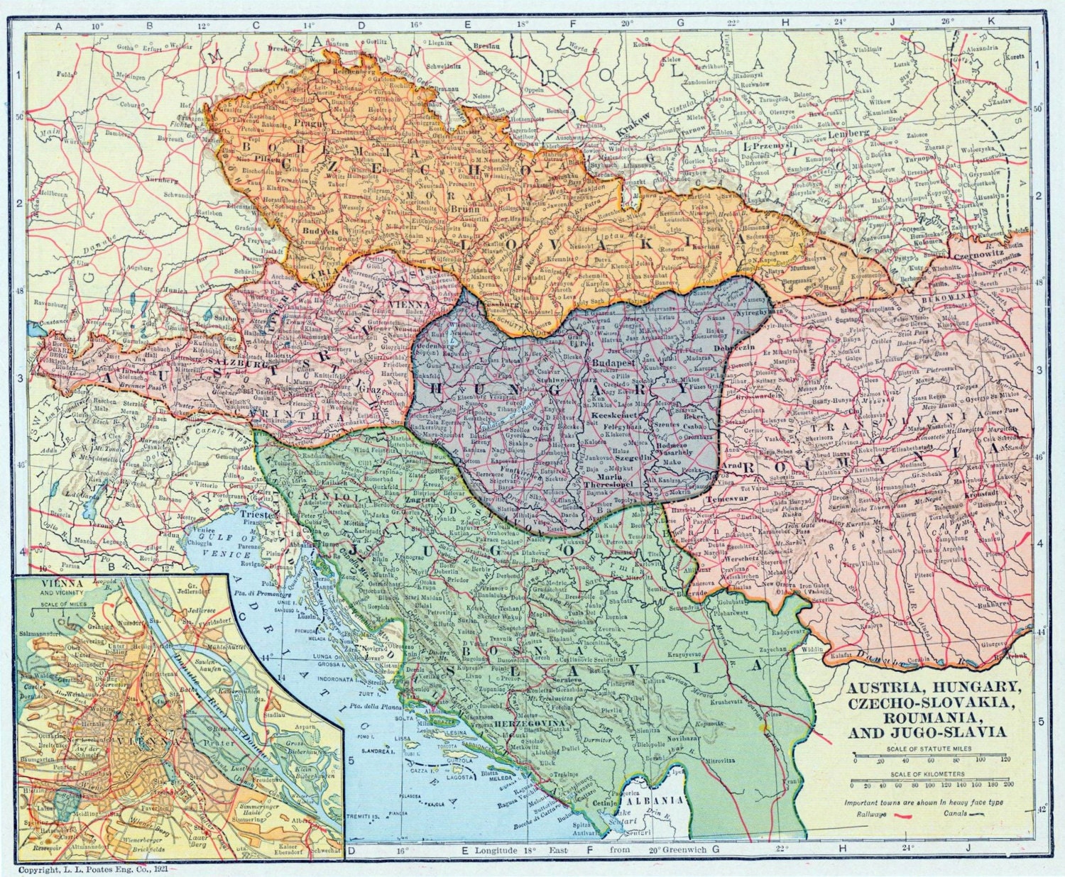 1925-Landkarte von Österreich Ungarn Tschechoslowakei | Etsy