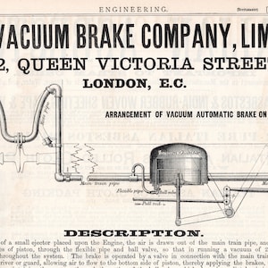 Rare Antique Advertisement for the Vacuum Brake Company, Limited - Published 1885