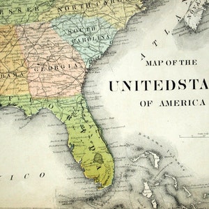Carte ancienne des États-Unis d'Amérique de 1880 - Grande carte double page - Carte coloriée à la main - Carte ancienne des États-Unis