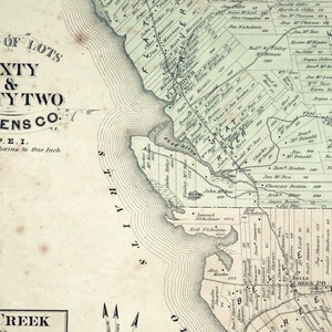 Carte ancienne de l'Île-du-Prince-Édouard de 1880 - Lots 60 et 62 - Comté de Queens - Carte de l'Î.-P.-É. - Wood Island - Coloriée à la main - Décoration d'intérieur