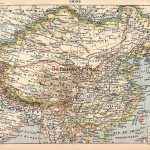 Antike Karte von China - mit Abbildungen auf der Rückseite, die das chinesische Leben und die Kultur zeigen ca. Um 1900