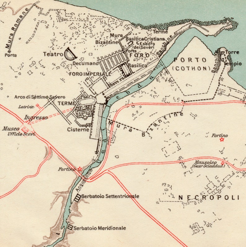 Antique Map of Leptis Magna, Libya Published 1929 image 3