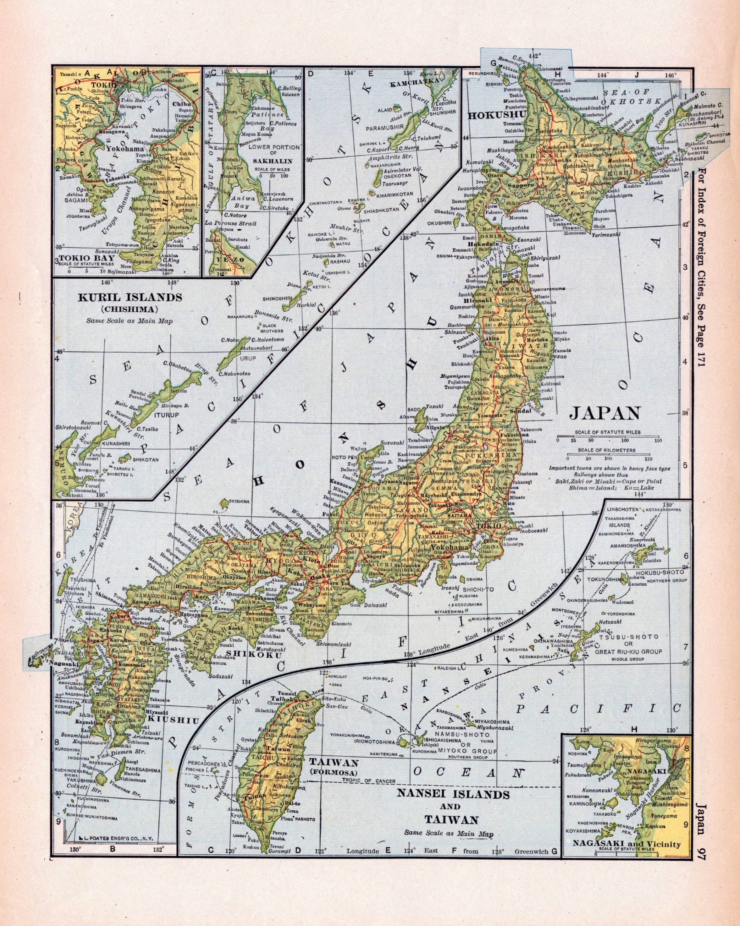 1921 Antique Map of Japan - Taiwan - Okinawa - Nansei 1921 Antique Map of Japan - Taiwan - Okinawa - Nansei