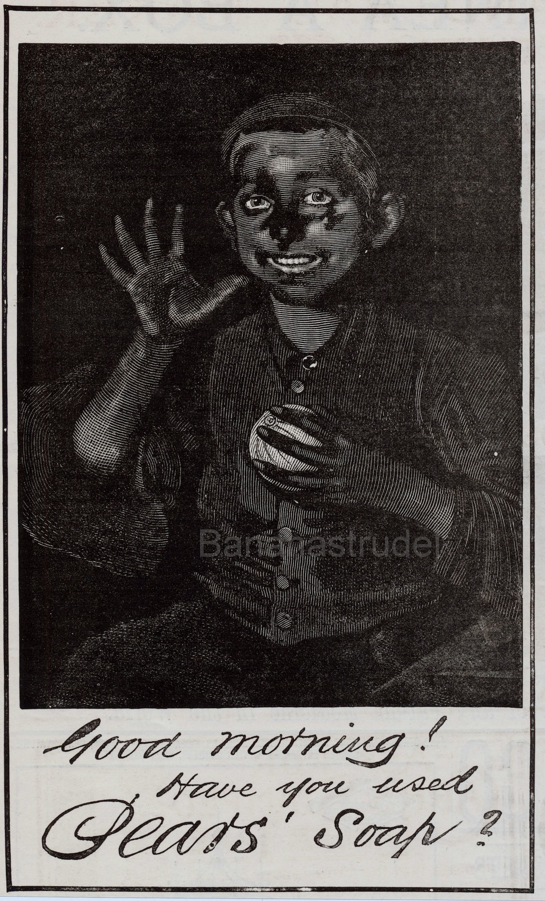 Rare Antique Advertisement for Pears' Soap - Good Morning! - Font