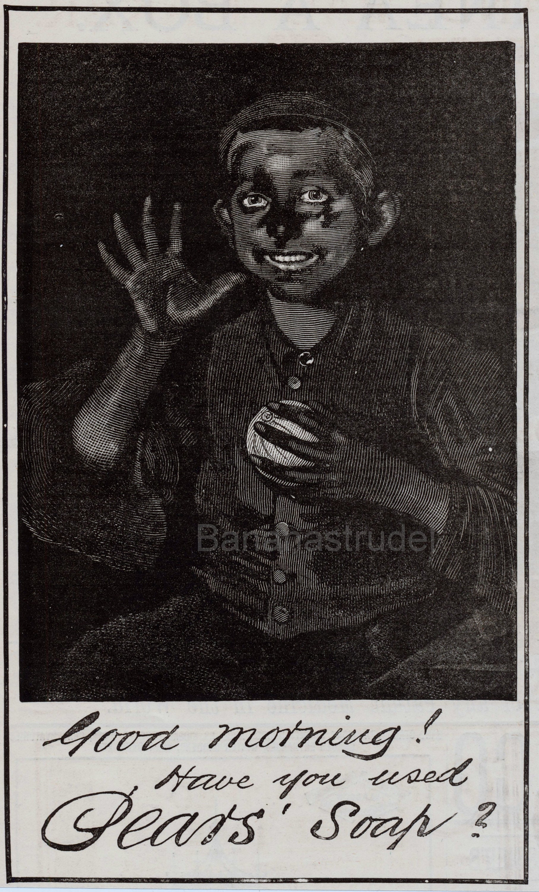 Rare Antique Advertisement for Pears' Soap - Good Morning! - Font