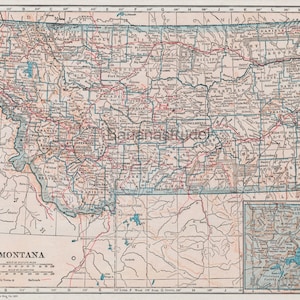 1921 Antique Map of Montana - Inset of Yellowstone National Park