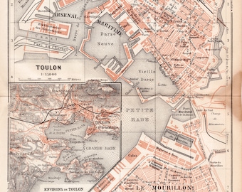 Antique Map of Toulon, France - Le Mourillon - 1907 Map