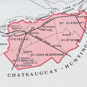 Carte ancienne de 1915 de la circonscription électorale de Beauharnois, Québec - Nouveau Salaberry - Valleyfield - Série It's Where You Live - LDN