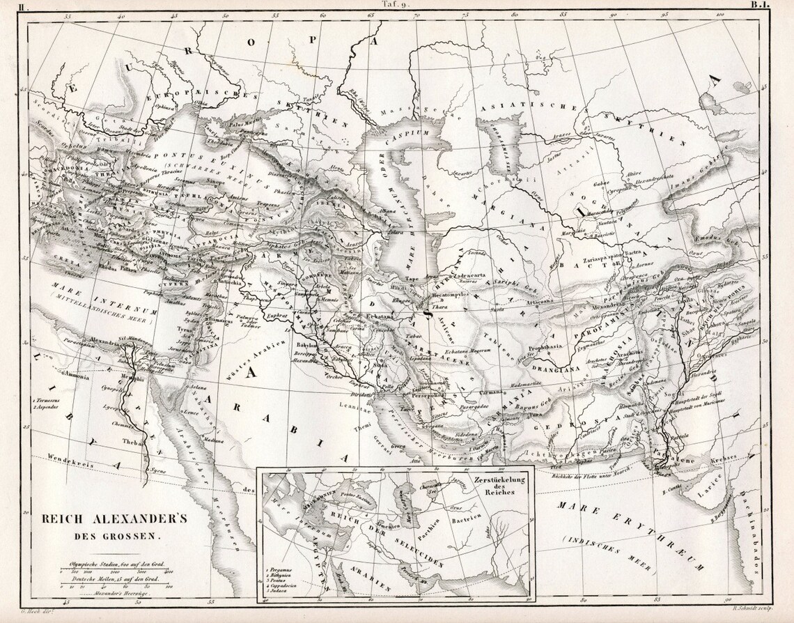 1851 German Vintage Map of the Empire of Alexander the Great - Etsy