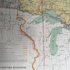 1915 Antique Map of Ontario and Manitoba Boundaries - Vintage Canadian Map