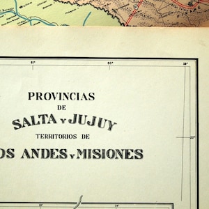 1938 Rare Poster-sized Limited Edition Vintage Map of Salta, Jujuy, Los Andes, and Misiones, Argentina