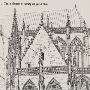 Large Antique Print of Le Mans Cathedral, France - View of Sacristy and part of Choir - Plate no. 17 - 1872 Architectural Print