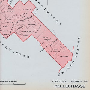 Ancienne carte de Bellechasse, Québec, Canada - carte électorale vintage de 1915 - Saint-Etienne - série It's Where You Live - LDN