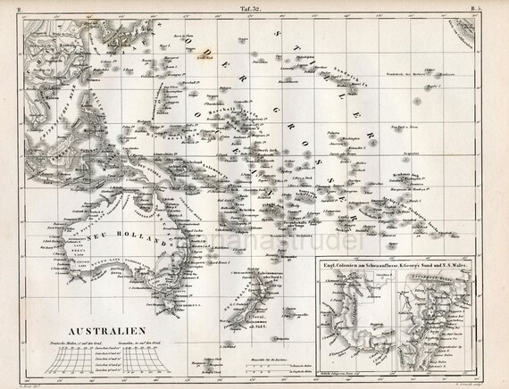 オーストラリアのアンティーク地図（別名ニューホランド） - 1851 年の
