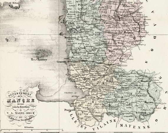 1800s Antique Map of Manche France Inset of Saint-lô - Etsy