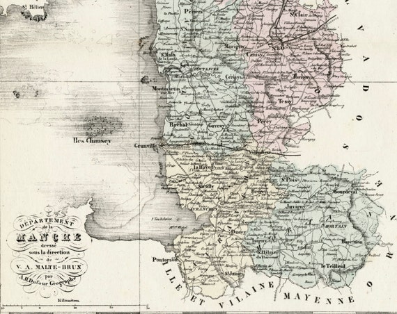 Carte Ancienne Du Département De La Manche (Saint-Lô) - 1823