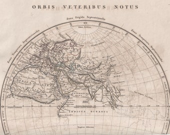 1828 Antique Map of the Ancient World - ORBIS VETERIBUS NOTUS - World as Known to the Ancients - Hand Coloured - Eastern Hemisphere