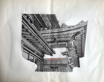 Large Japanese Architectural Print on Parchment Paper - 1977 Vintage Print on House Design - Plate 1