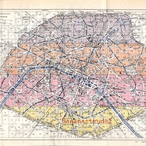 Antique Map of Paris - Showing Métro and Railway Lines - Printed in 1924