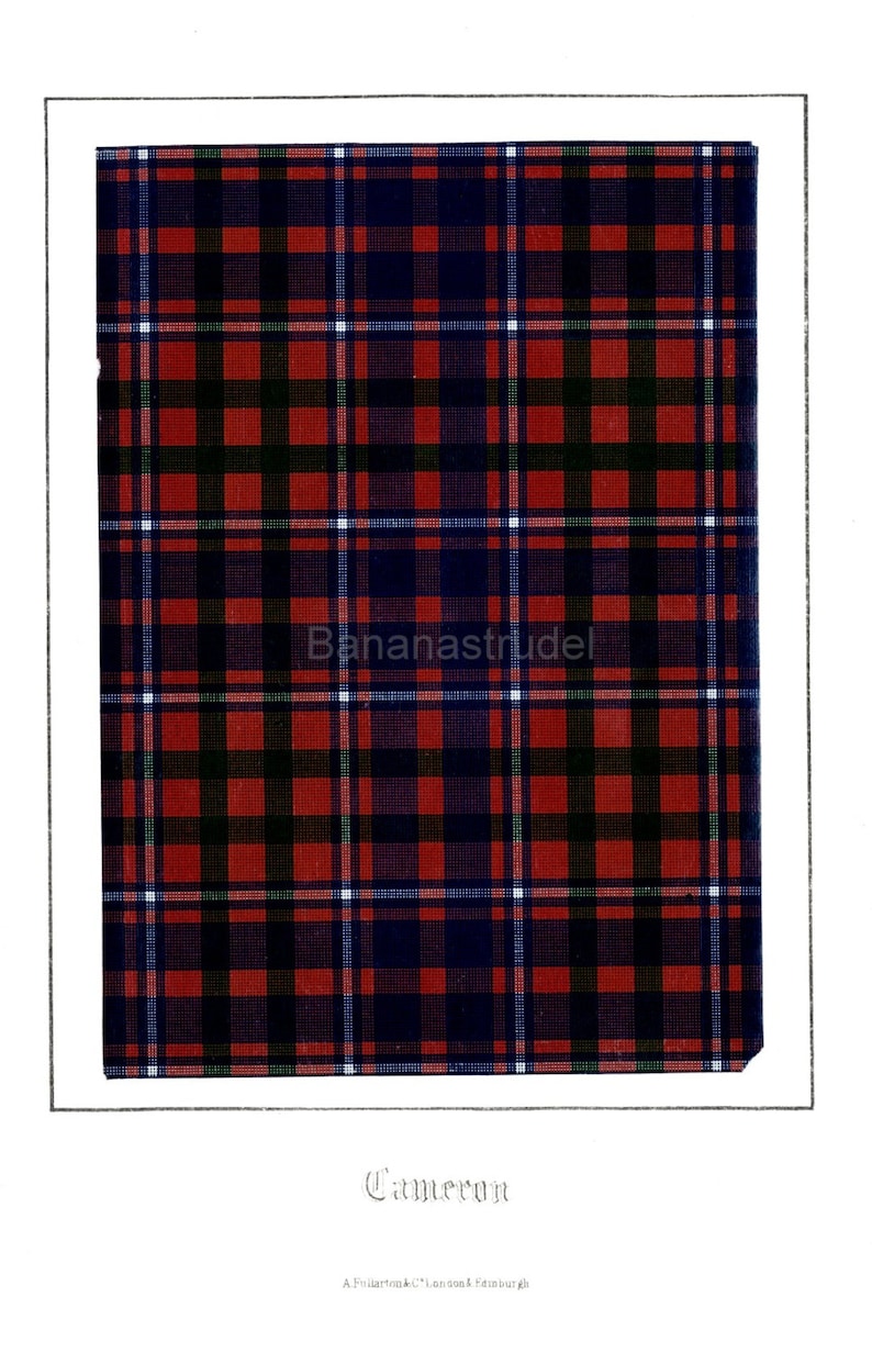 Fullarton Pattern Antique Tartan Print of Clan Cameron. 1860 Scottish Highlands Design ...