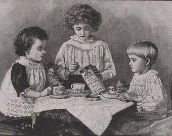 1891 Seltene Antike Werbung für Fry's Pure Cocoa - Ein herrlichstes Getränk zum Frühstück oder Abendessen