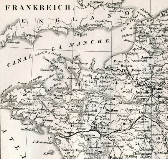 1860 German Vintage Map of France - Black and White - Etsy