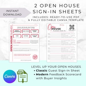 Aanmeldingsformulier opendeurdag onroerend goed en scorekaart voor feedback: Canva-sjabloon voor makelaars (pdf-download)