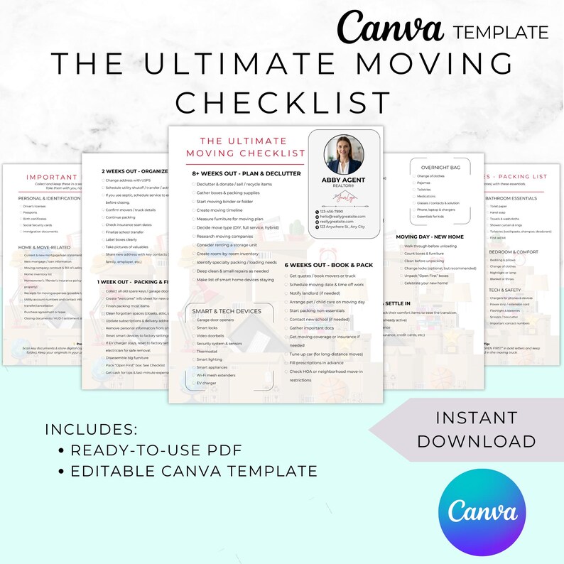 Realtor Moving Checklist | Editable Canva Template (PDF) - Etsy