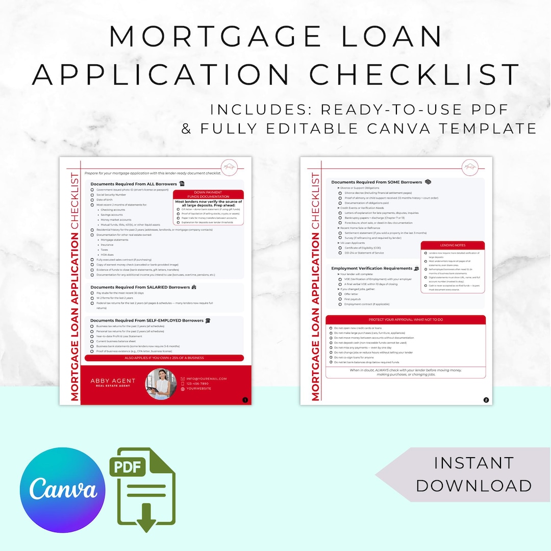 Mortgage Loan Application Checklist for Sellers | Printable PDF ...