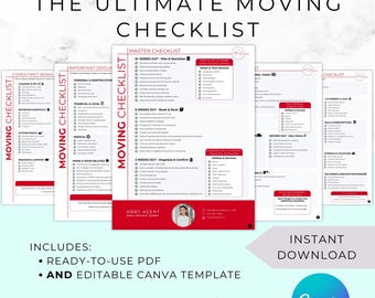 Realtor Moving Checklist | Printable PDF + Editable Canva Template | Instant Download