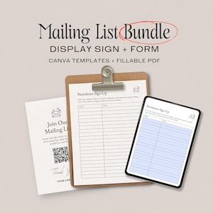Mailing List Bundle, Minimalist Sign & Newsletter Form Template, Editable Canva Design + Fillable PDF 011