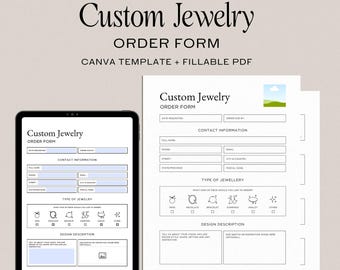 Plantilla de formulario de pedido de joyería personalizada: editable en Canva + PDF rellenable para joyeros 001