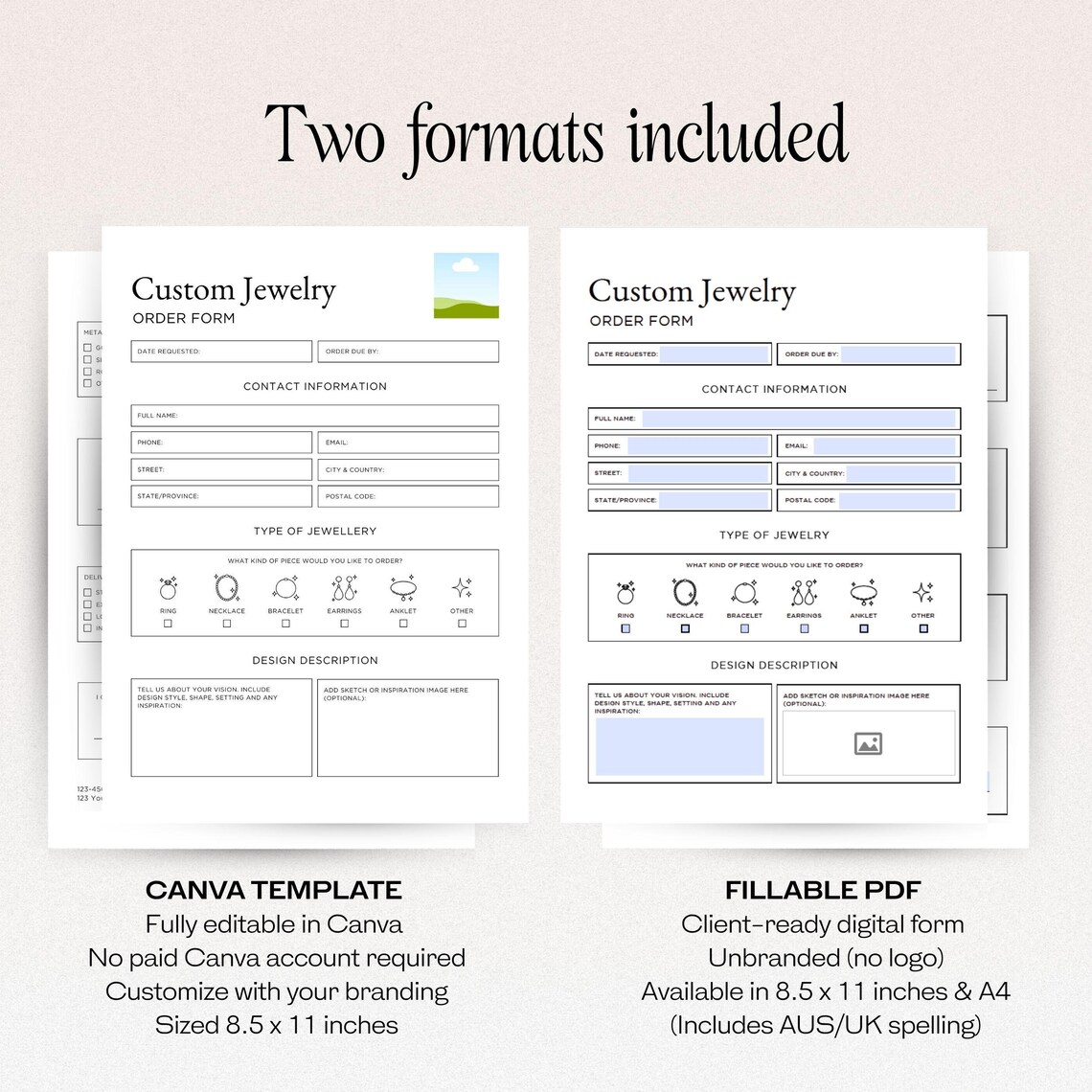 Custom Jewelry Order Form Template – Editable in Canva + Fillable PDF ...