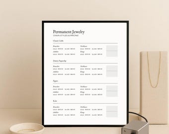 Plantilla de lista de precios de joyería permanente: Menú estilo cadena (editable en Canva)